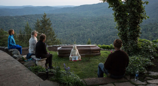 Group Meditating with Hill View